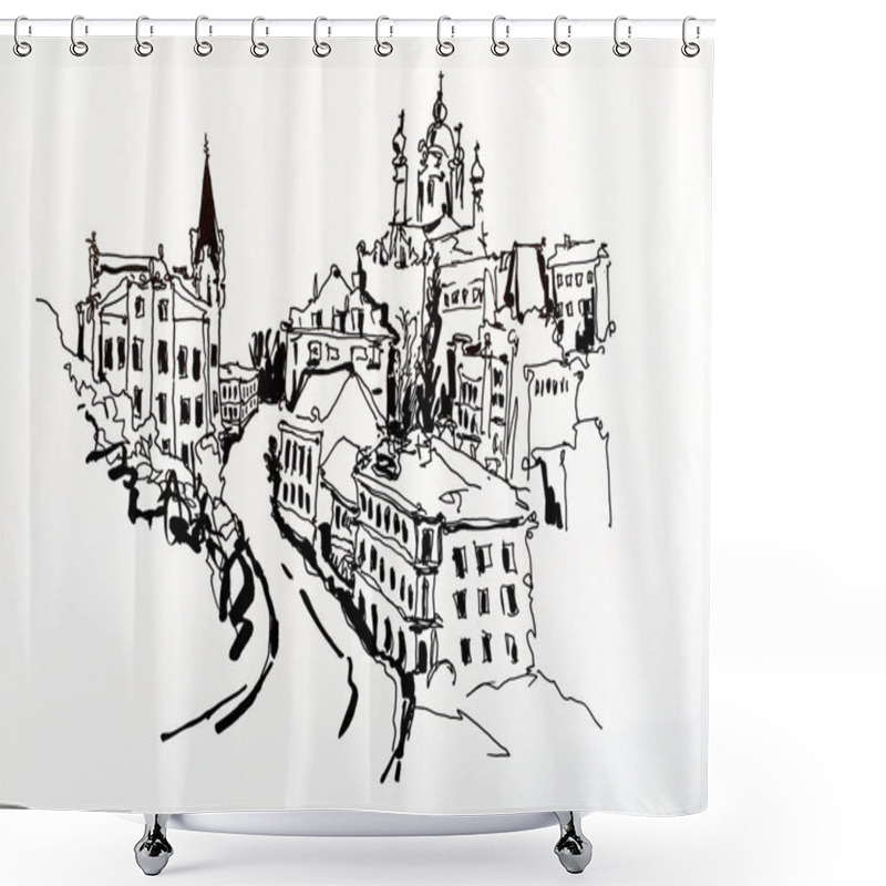 Personality  Black And White Sketch Drawing Of Andrews Descent Shower Curtains