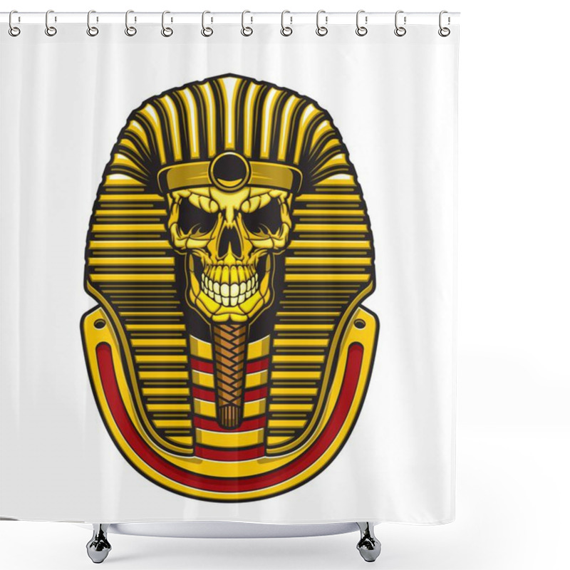 Personality  Egyptian Pharaoh Skull Vector Design With Gold Mask Of Ancient Egypt King. Death Mummy Skeleton Head Of Tutankhamun With Royal Crown, Striped Nemes And Braided Beard, Horror Tattoo Or T-shirt Print Shower Curtains