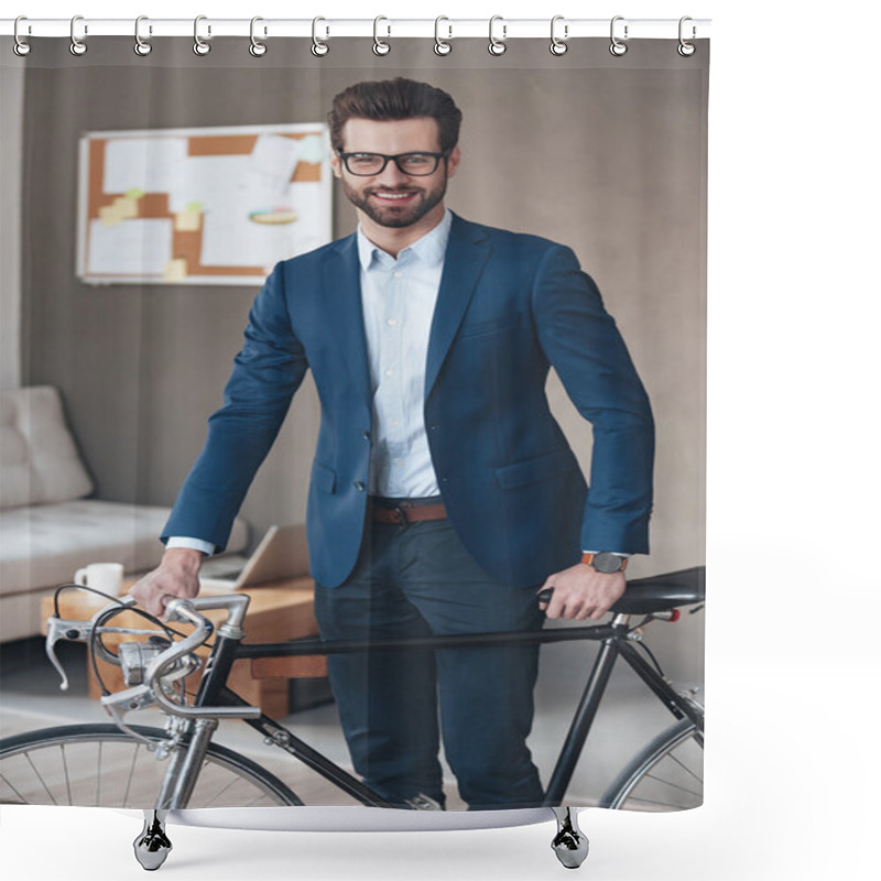 Personality  Businessman With Retro Bicycle Shower Curtains