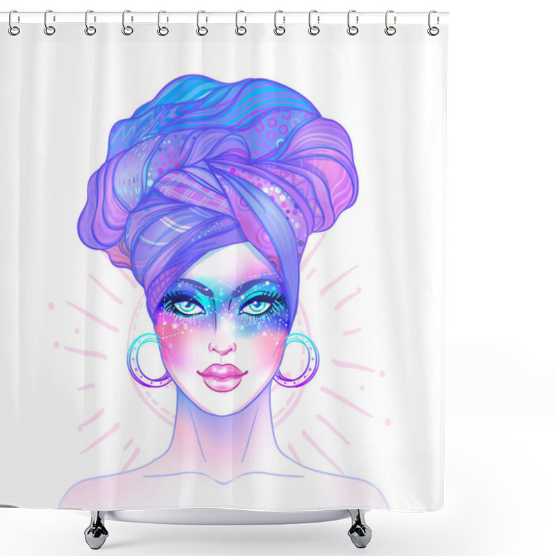 Personality  Cute Teen Girl With Galaxy Make Up, Stars, Constellations And Tu Shower Curtains