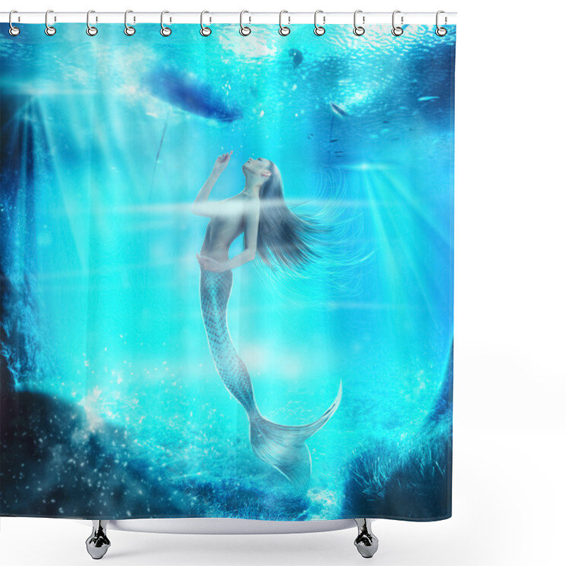 Personality  Adorable Topless Mermaid In The Underwater World Shower Curtains