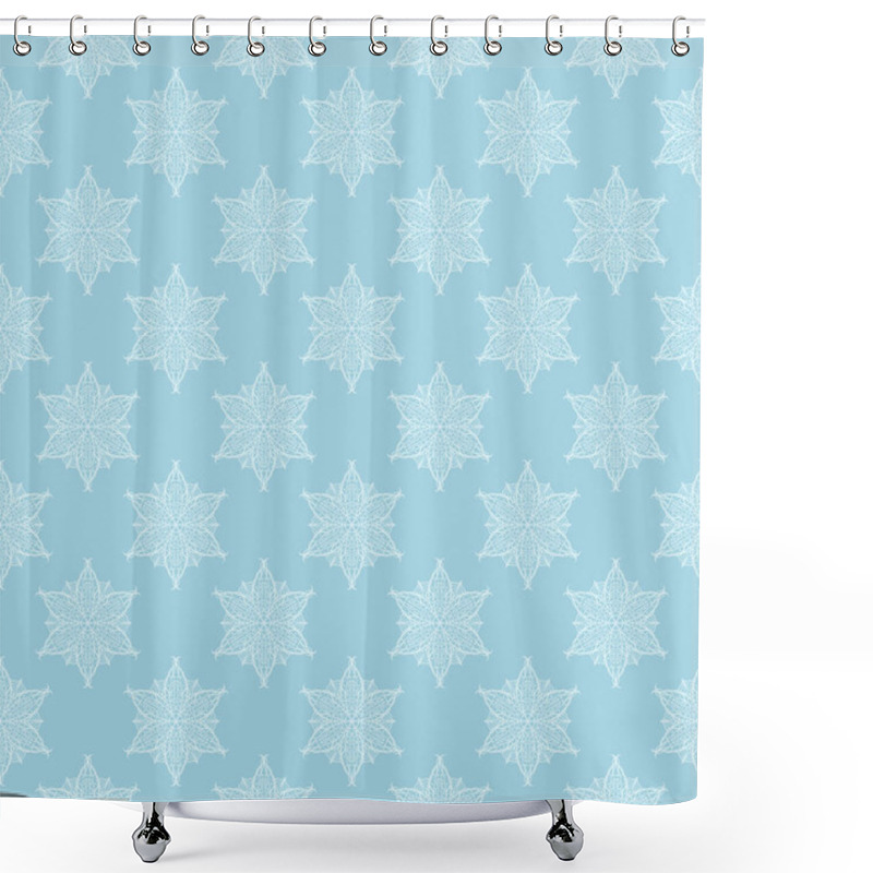 Personality  White Floral Pattern On Blue Background. Seamless Ornament For Textile And Wallpapers Shower Curtains