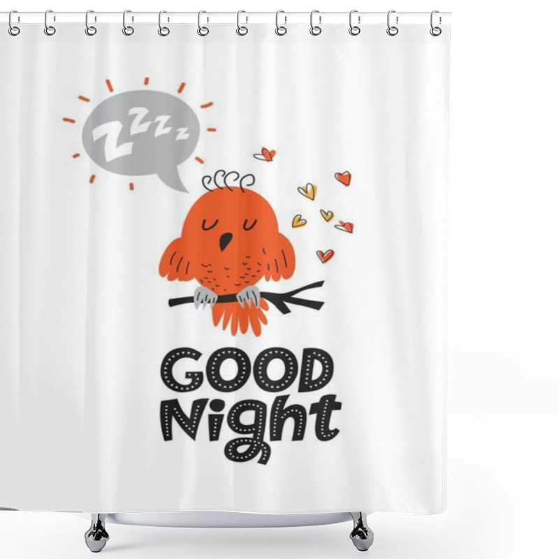 Personality  Illustration Of A Sleeping Bird With A Text Cloud And The Sound Of Z-Z-Z In Cartoon Style Shower Curtains