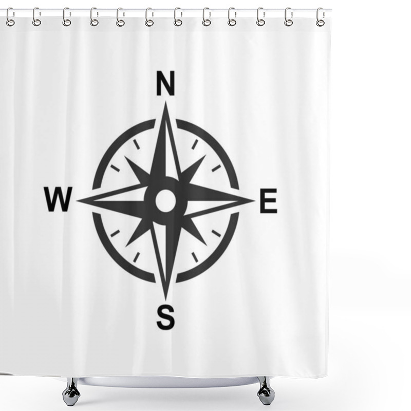 Personality  Wind Rose And Rhumb. Nautical Compass With Cardinal Directions Vector Sign Of Navigation Charts Black On White Background Isolated Shower Curtains