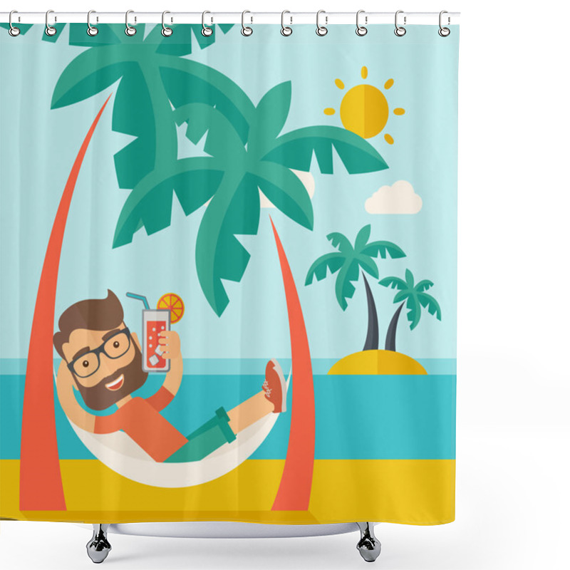 Personality  Young Man On Th Beach Relaxing And Drinking Cocktail. Shower Curtains