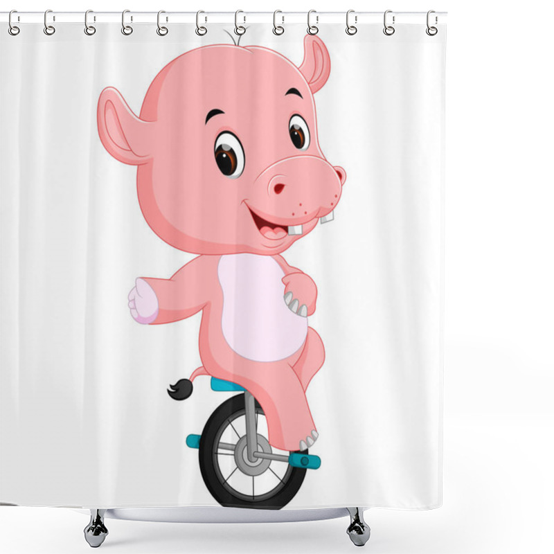 Personality  Cute Happy Hippopotamus Riding Unicycle Shower Curtains