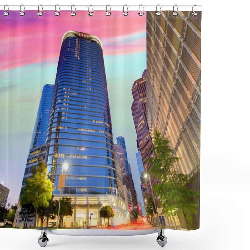 Personality  Houston Downtown Skyline Sunset At Texas US Shower Curtains