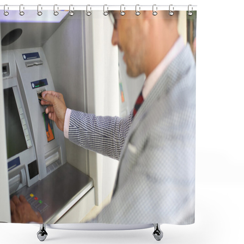 Personality  Man Withdrawing Money From ATM Machine Shower Curtains