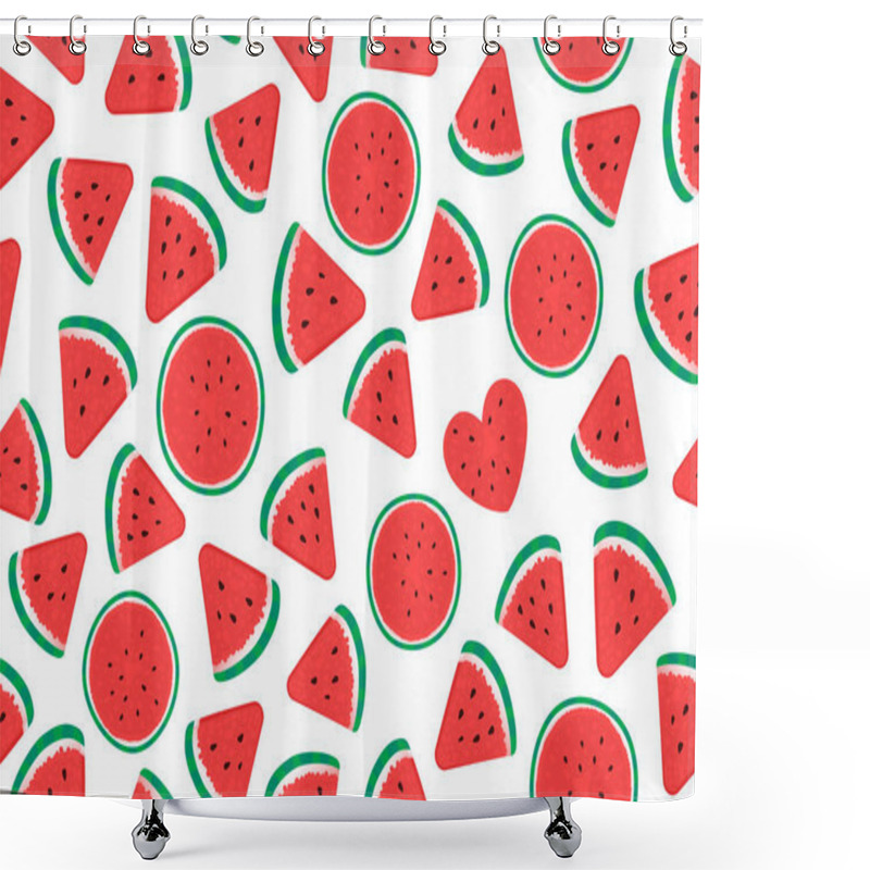 Personality  Summer Watermelon Pieces Wide Seamless Pattern Surface Design. Vector Illustration Isolated On White Shower Curtains