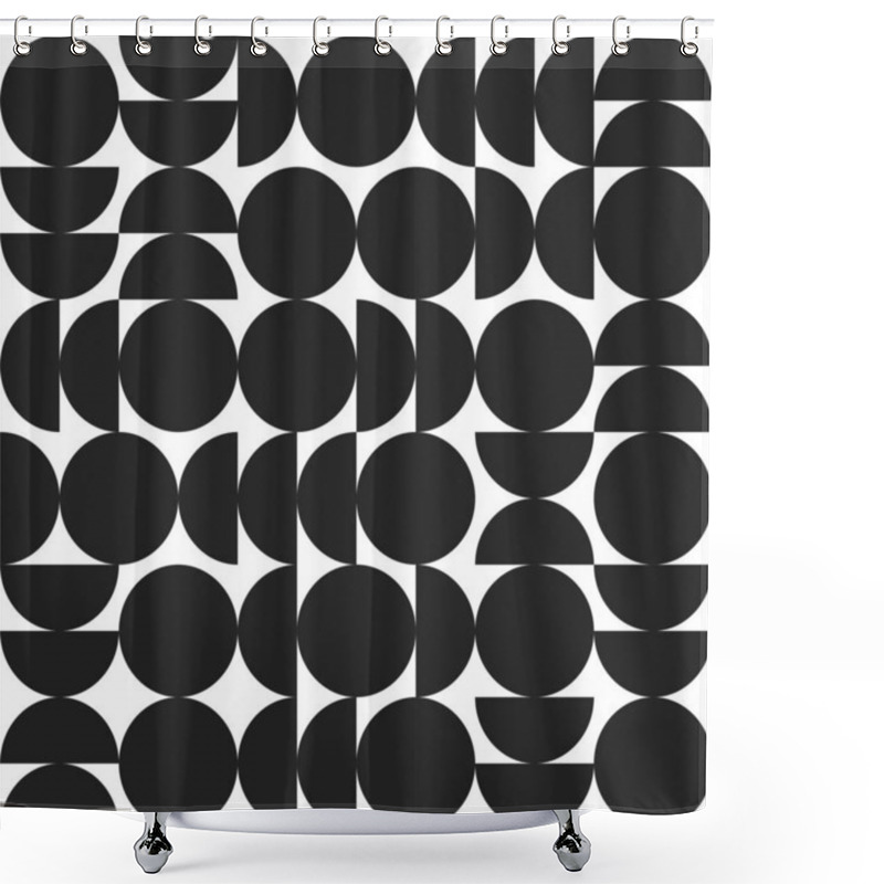 Personality  Bauhaus Abstract Pattern In Swiss Style. Retro Geometric Background With Circles. Seamless Pattern With Geometric Shapes Shower Curtains