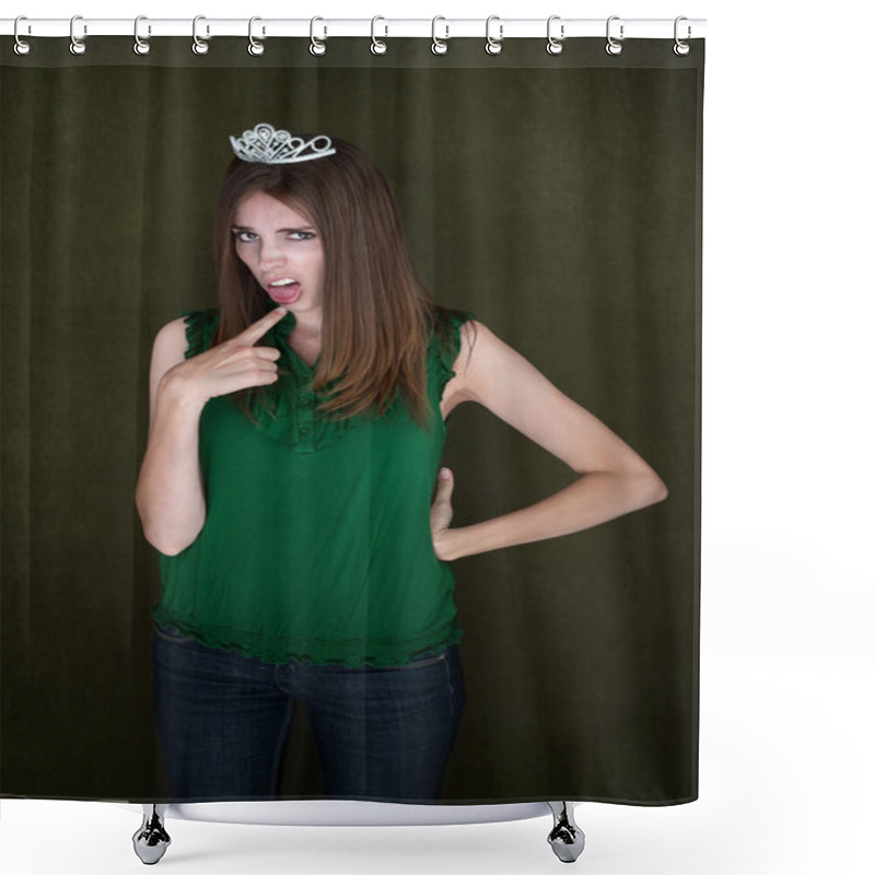 Personality  Woman With Tiara And Gag Gesture Shower Curtains