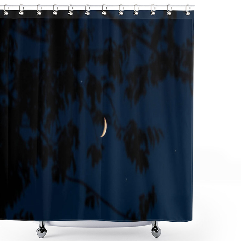 Personality  Crescent Moon, Falling Star, Planet Conjunction And Landscape Scenery Silhouettes. Shower Curtains