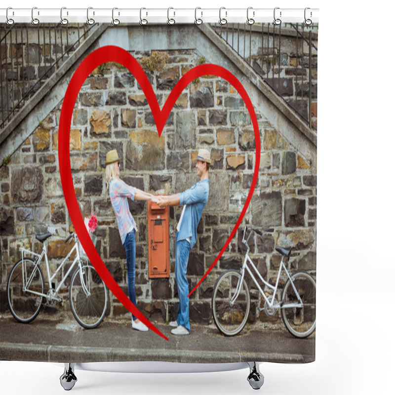 Personality  Composite Image Of Cute Valentines Couple Shower Curtains