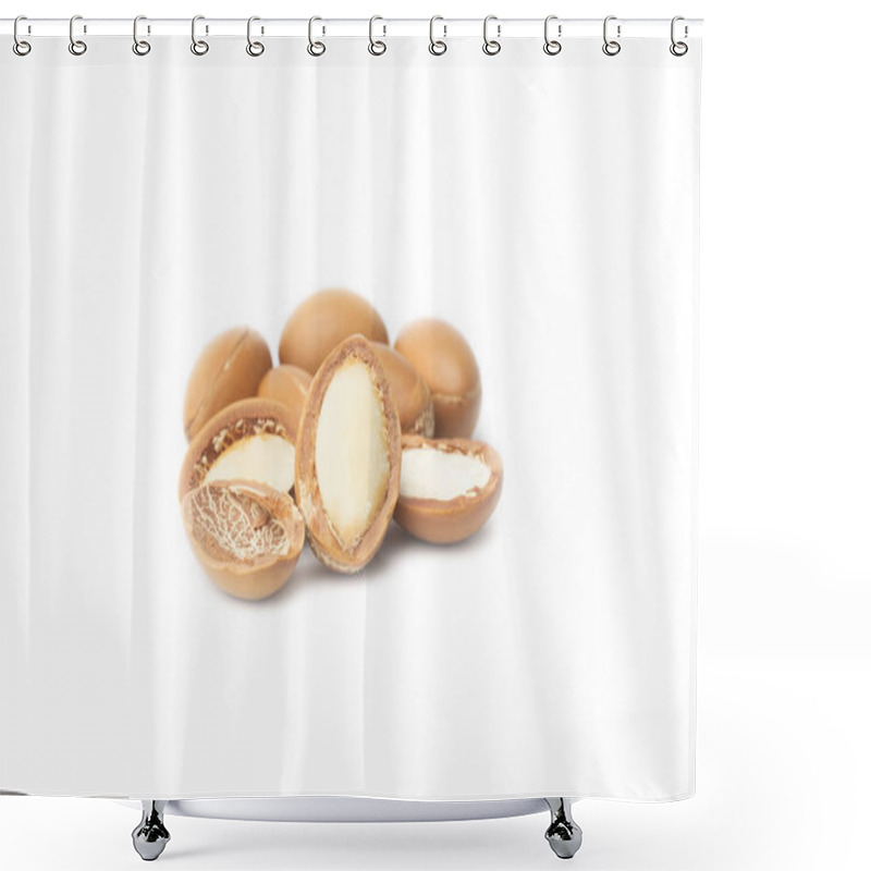 Personality  ARGAN SEEDS Isolated On A White Background. Argan Oil And Argan Nuts Concept Shower Curtains