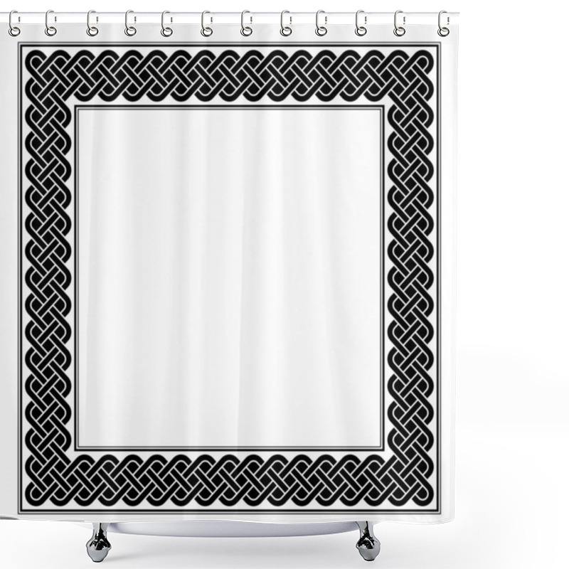 Personality  Square Frame With Guilloche Knot Pattern. Border Made Of Endless Repeated Motifs Of The Solomons Knot, Consisting Of Three Interlaced And Interwoven Lines, Framed By Black Lines. Isolated. Vector. Shower Curtains