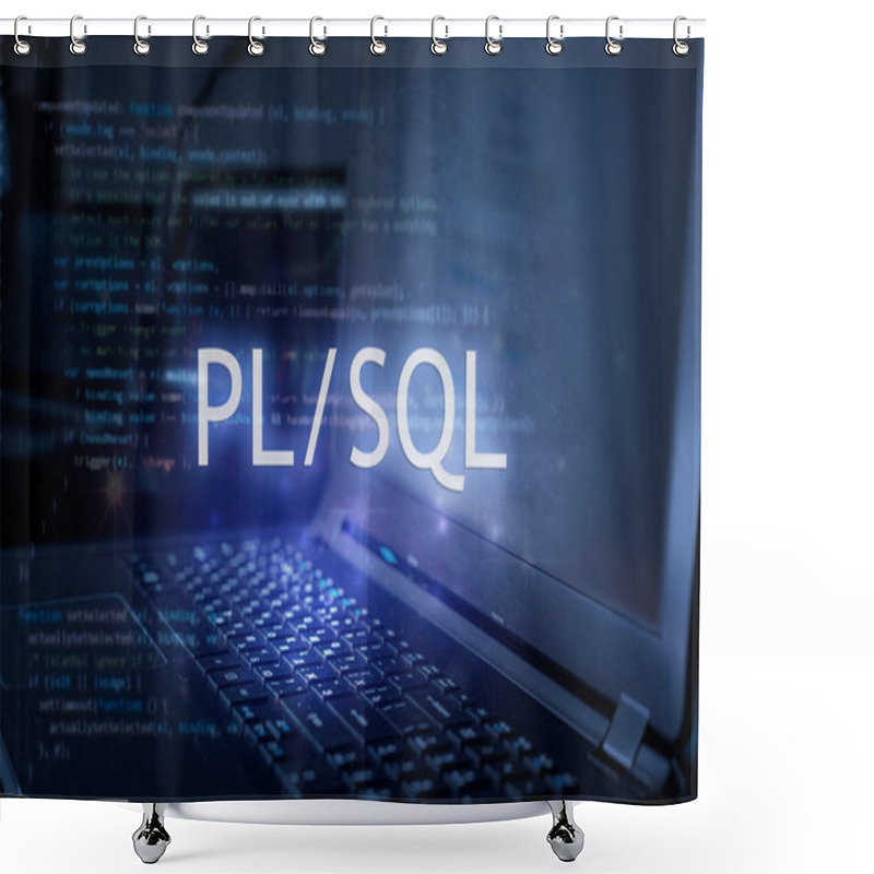 Personality  PL/SQL Inscription Against Laptop And Code Background. Learn Pl/sql Programming Language, Computer Courses, Training.  Shower Curtains