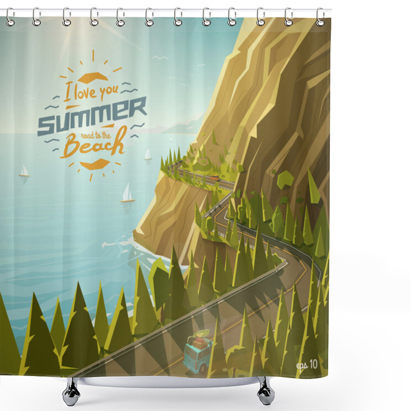 Personality  Mountain Road Illustration Shower Curtains