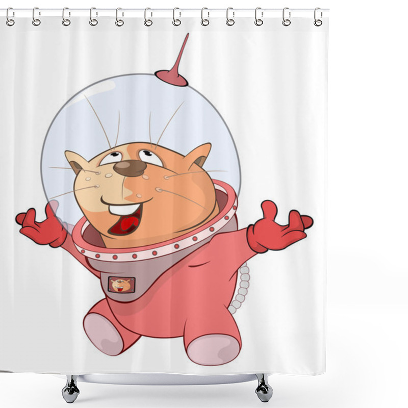 Personality  Illustration Of A Cute Cat Astronaut Shower Curtains