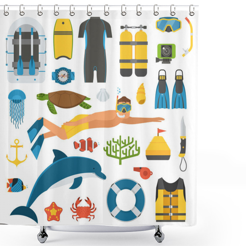 Personality  Skin Diving And Snorkeling Set Shower Curtains