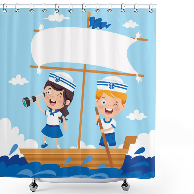 Personality  Cute Little Children In Sailor Uniform Shower Curtains