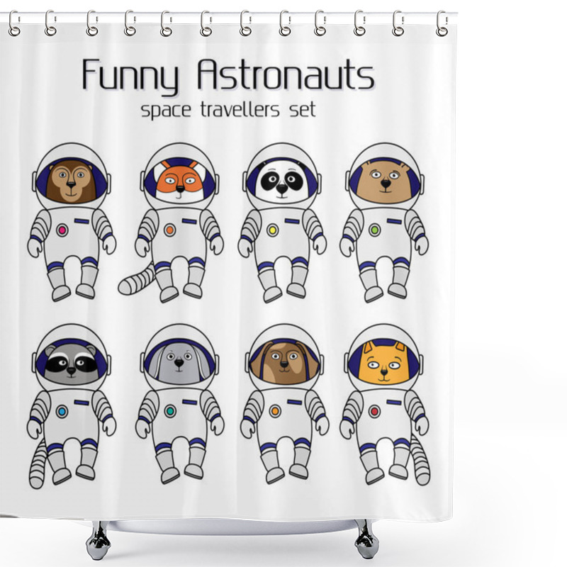 Personality  Set Of Cute Animal Astronauts In Space Suits Shower Curtains