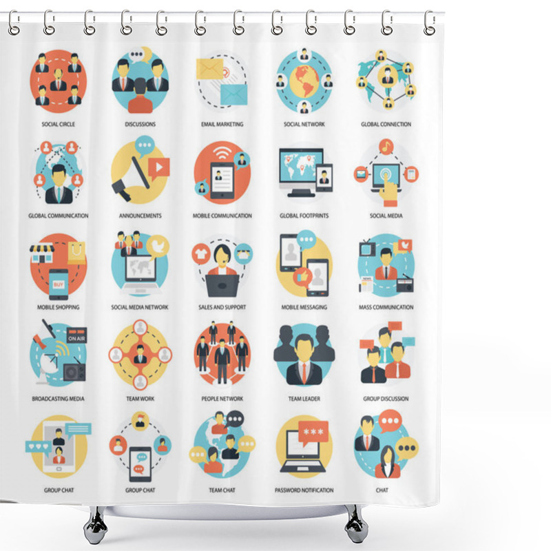 Personality  Social Connections Circular Flat Vectors Set Shower Curtains