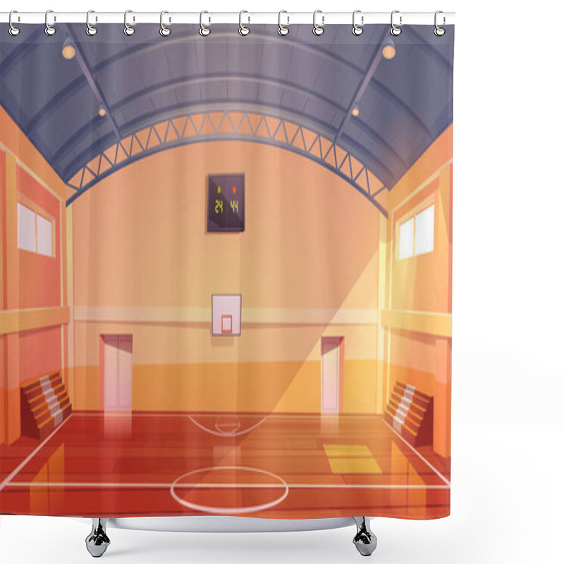 Personality  Basketball Court Empty Interior, Indoor Stadium Shower Curtains