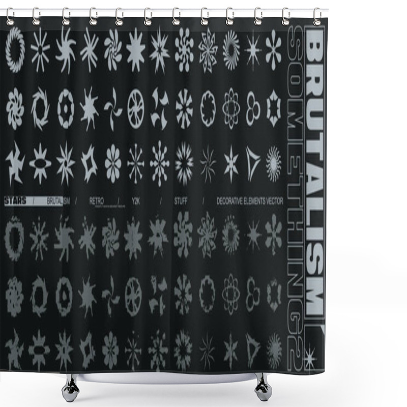 Personality  Brutalism Stars Decorative Elements Collection Vector. Retro, Acid, Y2k Creative Radial Icons To Fill Your Design Work. Clean And Distressed Version Shower Curtains