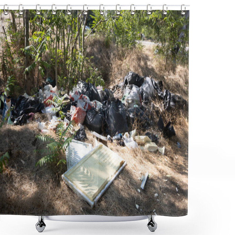 Personality  Household Garbage Pile Illegal Dumping Forest Pollution Environmental Problem Litter Waste Debris Nature Contamination Ecological Trash Heap Urban Waste Landfill Damage Eco Awareness Recycling Issue Shower Curtains