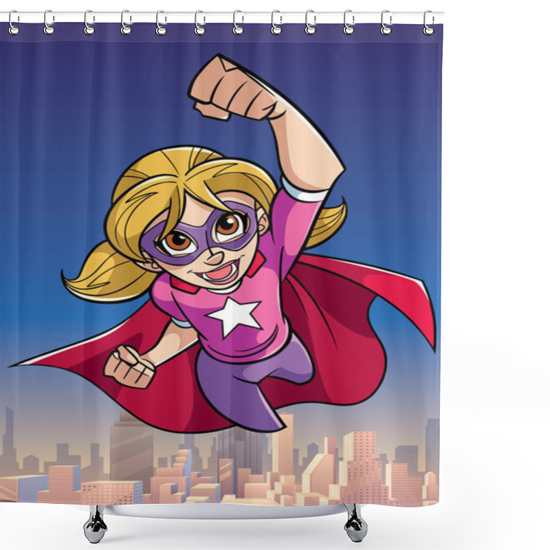 Personality  Super Girl Flying Sky Background Shower Curtains