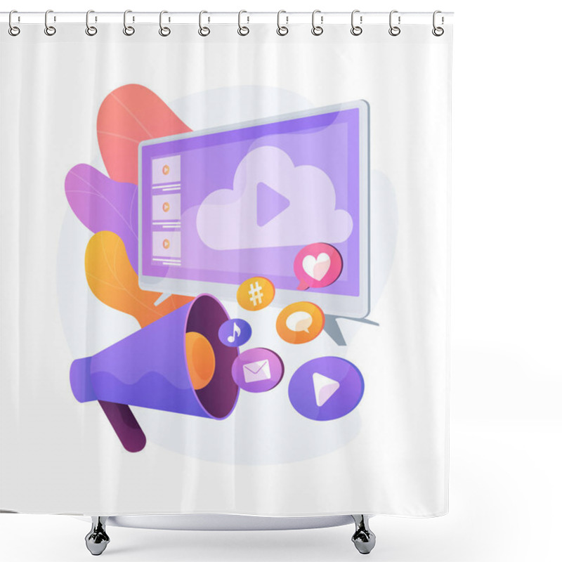 Personality  Internet Ads Idea. Cloud Computing Service. Direct Messaging. Networking Communication. Viral Advertising, Content Marketing, Social Network Promotion. Vector Isolated Concept Metaphor Illustration Shower Curtains