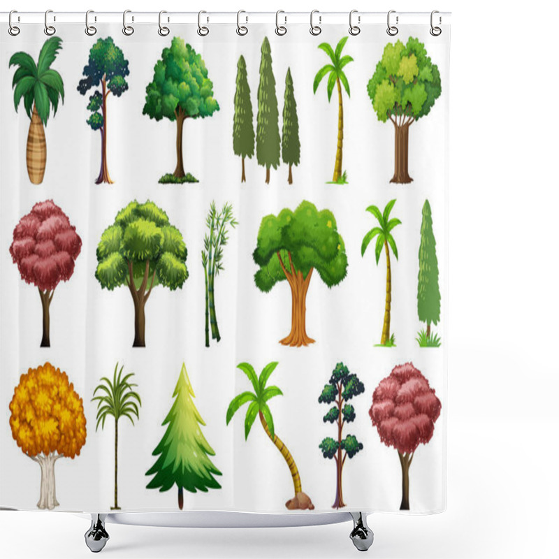 Personality  Set Of Variety Plants And Trees Illustration Shower Curtains