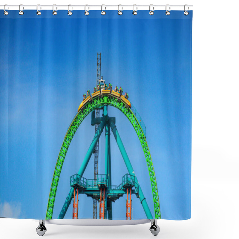 Personality  Roller Coaster View Against A Deep Blue Sky Shower Curtains