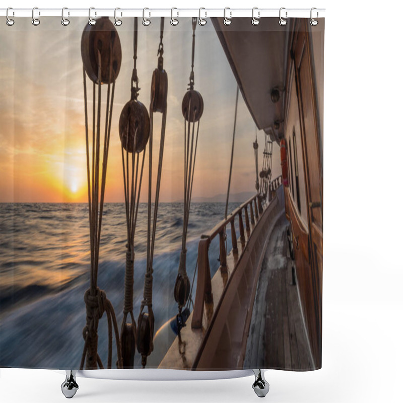 Personality  Sunset At The Sailboat Deck While Cruising  Shower Curtains