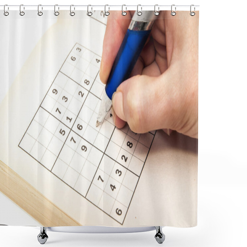 Personality  Hand Making A Sudoku Shower Curtains