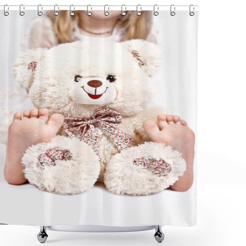 Personality  Little Girl Holding Teddy Bear Shower Curtains