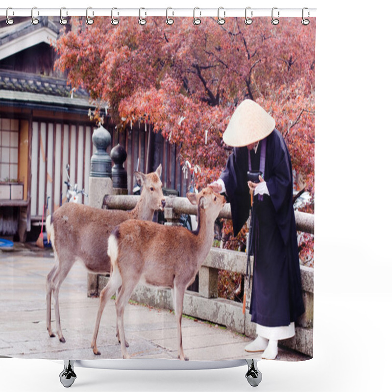 Personality  Buddhist Monk And Two Deers Shower Curtains