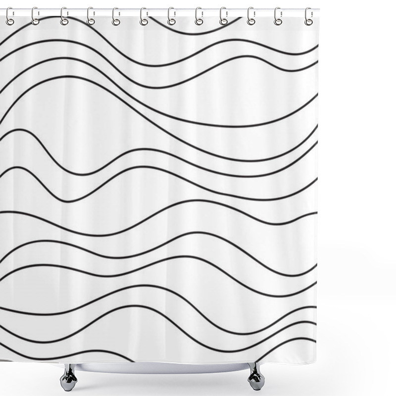 Personality  Abstract Monochrome Seamless Pattern. White Background With Waves. Shower Curtains