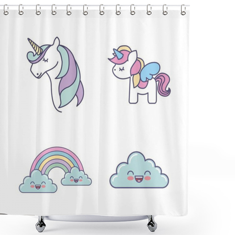 Personality  Drawing Cute Set Unicorns Icon Shower Curtains