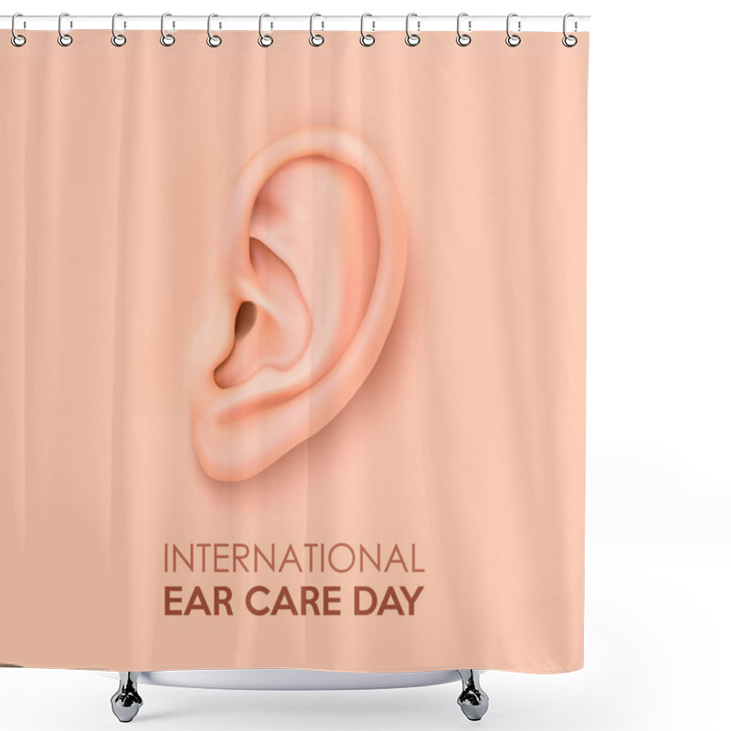 Personality  Vector Background With Realistic Human Ear Closeup. International Ear Care Day. Design Template Of Body Part, Human Organ For Web, App, Posters, Infographics Etc Shower Curtains