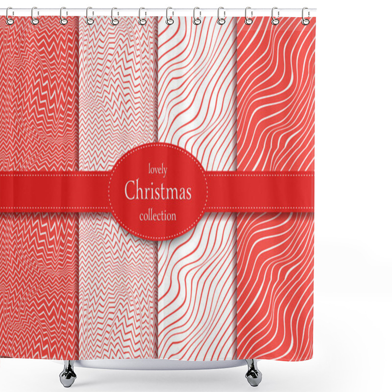 Personality  Collection Of 4 Elegant Seamless Lines. Valentines Day Or Christmass Pattern With Heart. Christmass Love Pattern. Shower Curtains