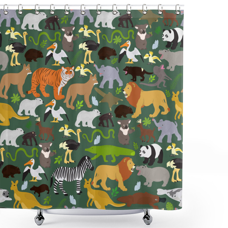 Personality  Seamless Vector Background On A Theme Of Wild Animals Shower Curtains