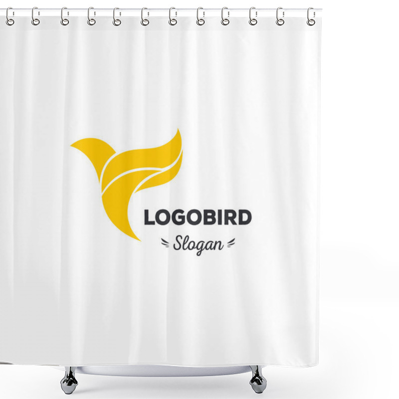 Personality  Fun, Beauty, Isolated, Cartoon, Geek, Strict Tit Flies. Triangular Vector Shape. Stylish, Minimalistic,flat,elegant, Royal,silhouette Stylized Logotype, Yellow Color Logo Template. Dove, Tit, Colibri. Shower Curtains