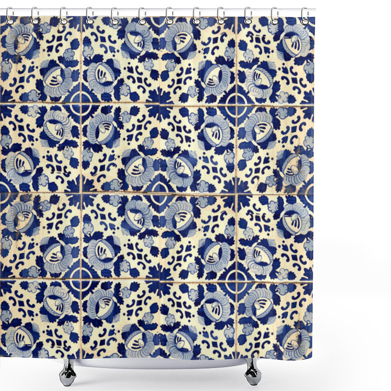 Personality  Photograph Of Traditional Portuguese Tiles In Blue Shower Curtains