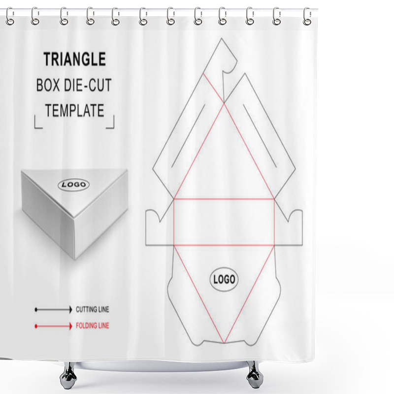 Personality  Triangle Box Die Cut Template With 3D Blank Vector Mockup For Food Packaging Shower Curtains