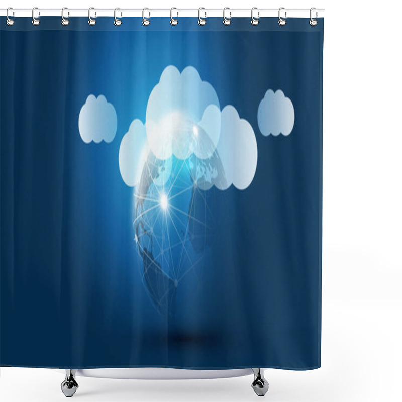 Personality  Cloud Computing Design Concept - Digital Connections, Technology Background With Earth Globe And Geometric Network Mesh Shower Curtains