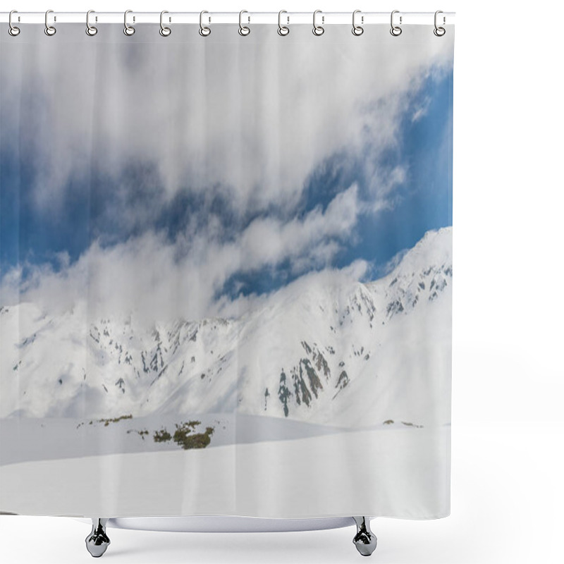 Personality  High Mountains Under Snow With Clear Blue Sky  Shower Curtains