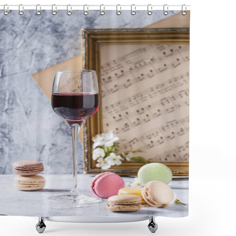 Personality  Port Wine With French Dessert Macaroons Shower Curtains