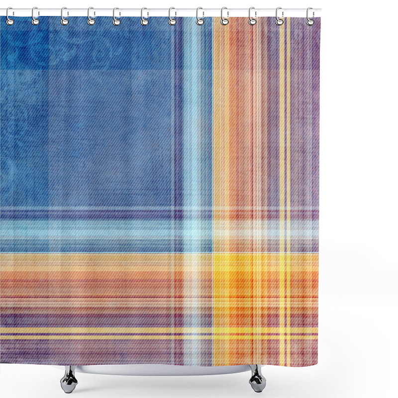 Personality  Abstract Decorative Blue, Violet And Orange Check Texture Shower Curtains