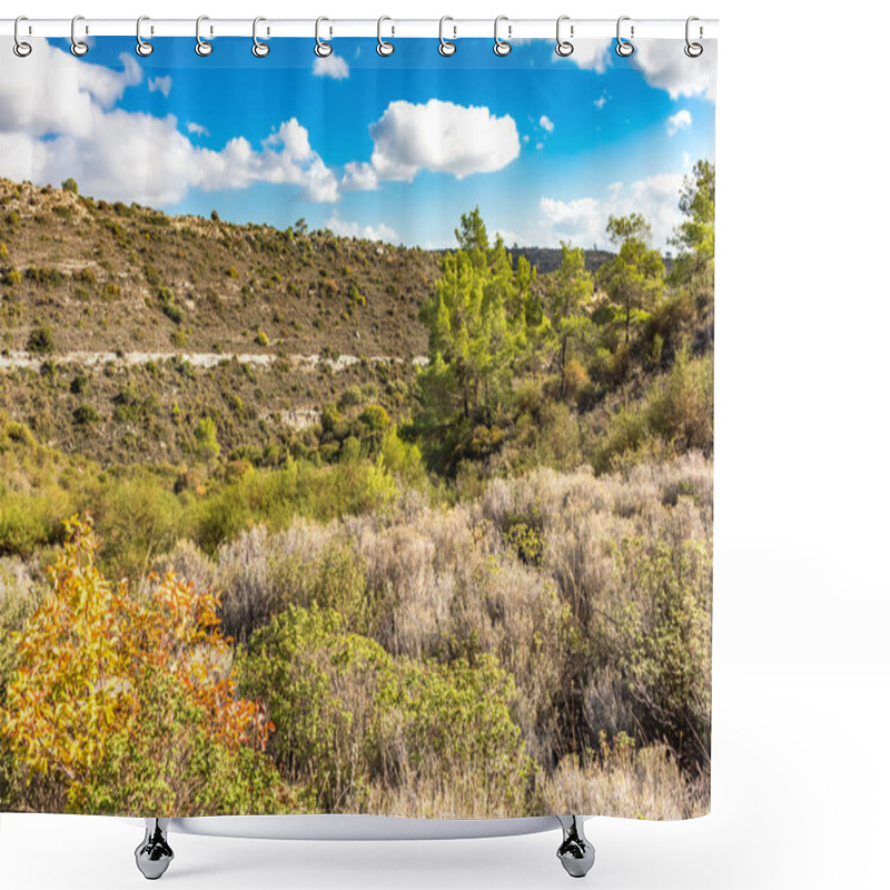 Personality  Serene Photo Capturing A Cypriot Mountain Vista With A Clear Sky, Few Clouds, And Limited Vegetation, Showcasing The Island's Natural Beauty Shower Curtains